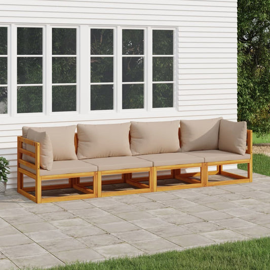 4-Piece Solid Wood Lounge Set with Taupe Cushions