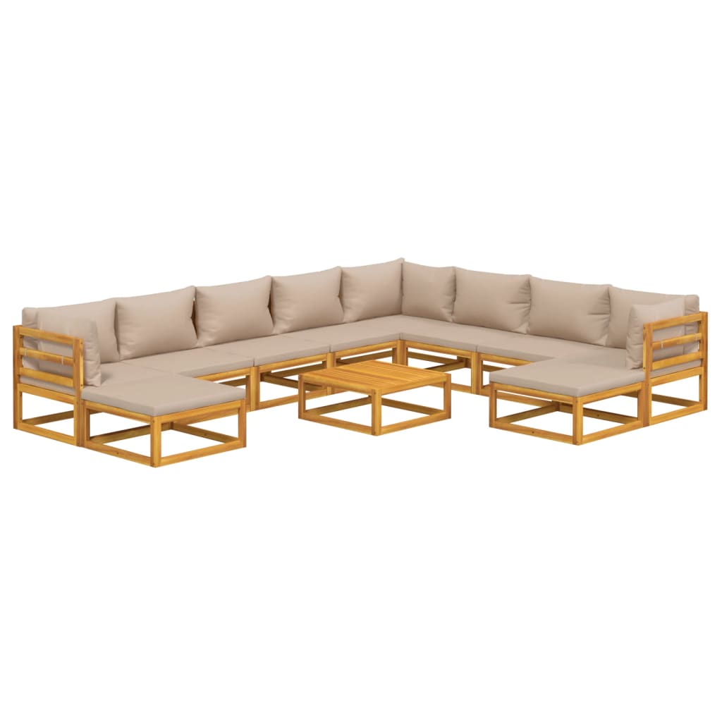 Taupe Tranquility: 11-Piece Solid Wood Garden Lounge Set