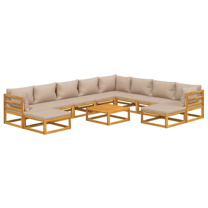 Taupe Tranquility: 11-Piece Solid Wood Garden Lounge Set