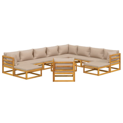 Elegant Taupe Ensemble: 12-Piece Solid Wood Garden Lounge Set