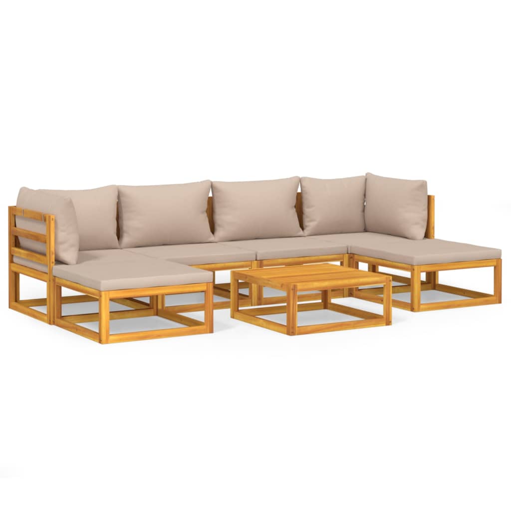 Taupe Garden Gala: 7-Piece Solid Wood Lounge Set