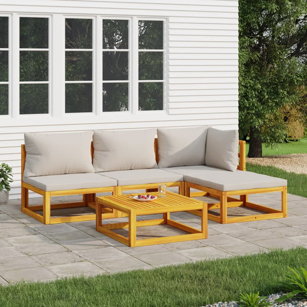  Grey Garden Quintessence: 5-Piece Solid Wood Lounge Set with Light Cushions