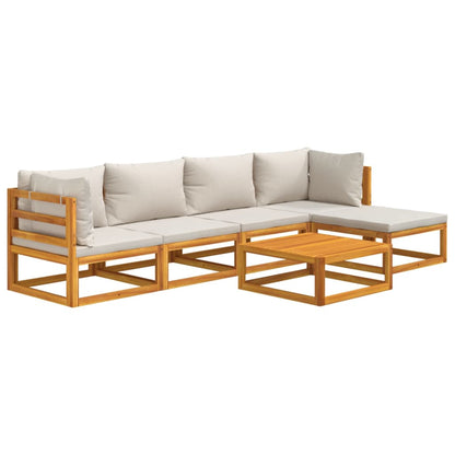 Silvery Shade Lounge: 6-Piece Solid Wood Garden Set with Light Grey Cushions