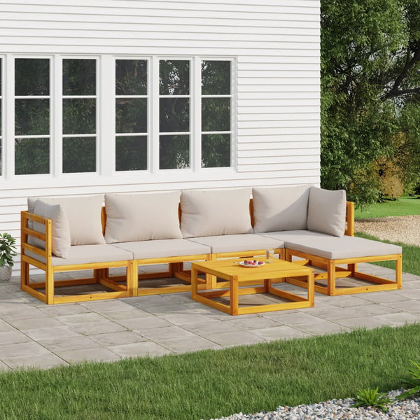  Silvery Shade Lounge: 6-Piece Solid Wood Garden Set with Light Grey Cushions