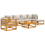 Grey Garden Grandeur: 7-Piece Solid Wood Lounge Ensemble with Light Cushions