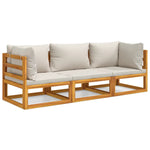 Luminous Lounge Trio: 3-Piece Solid Wood Garden Set with Light Grey Cushions