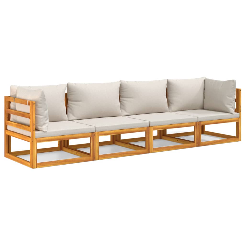 Grey Glimmer: 4-Piece Solid Wood Garden Lounge with Light Cushions