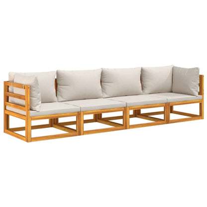 Grey Glimmer: 4-Piece Solid Wood Garden Lounge with Light Cushions