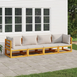 Grey Glimmer: 4-Piece Solid Wood Garden Lounge with Light Cushions