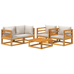 Ethereal Grey Ensemble: 5-Piece Solid Wood Garden Lounge Set