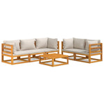 Silvery Sunset: 6-Piece Solid Wood Garden Lounge with Light Grey Cushions