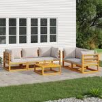 Silvery Sunset: 6-Piece Solid Wood Garden Lounge with Light Grey Cushions
