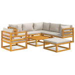 Silvery Serenity Octavo: 8-Piece Solid Wood Garden Lounge with Light Grey Cushions