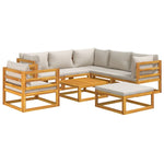 Silvery Serenity Octavo: 8-Piece Solid Wood Garden Lounge with Light Grey Cushions