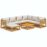 Grey Garden Octet: 8-Piece Solid Wood Lounge Ensemble with Light Cushions