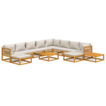 Lustrous Lounge: 12-Piece Solid Wood Garden Set with Light Grey Cushions