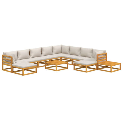 Lustrous Lounge: 12-Piece Solid Wood Garden Set with Light Grey Cushions