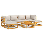 Silvery Serenity Septet: 7-Piece Solid Wood Garden Lounge with Light Grey Cushions