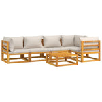 Grey Garden Gala: 6-Piece Solid Wood Lounge Set with Light Cushions