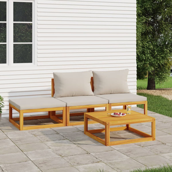  Quaint Grey Quartet: 4-Piece Solid Wood Garden Lounge with Light Cushions