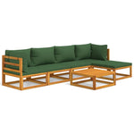 Green Garden Gala: 6-Piece Solid Wood Lounge Set with Cushions