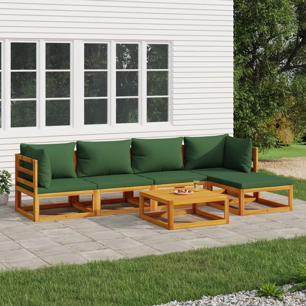  Green Garden Gala: 6-Piece Solid Wood Lounge Set with Cushions