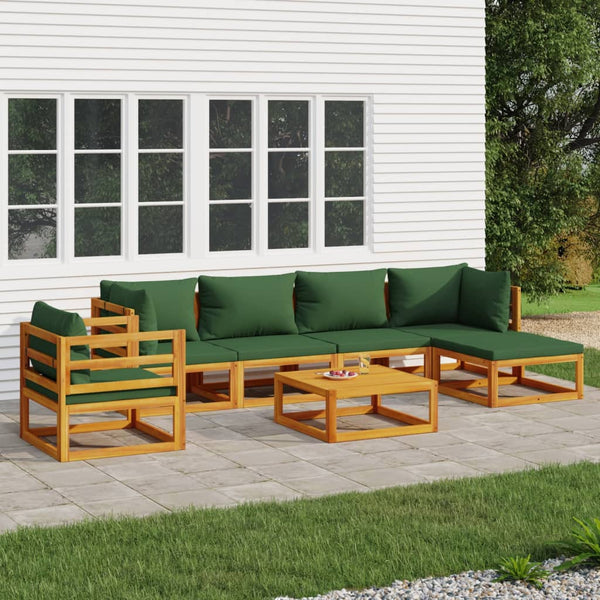  7-Piece Solid Wood Garden Lounge with Green Cushions