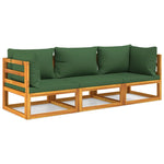 Green Grove Trio: 3-Piece Solid Wood Garden Lounge with Cushions