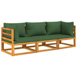 Green Grove Trio: 3-Piece Solid Wood Garden Lounge with Cushions