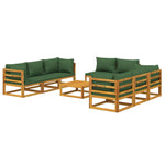 9-Pcs Solid Wood Garden Lounge with Green Cushions