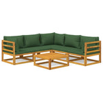 Green Garden Gala: 6-Piece Solid Wood Lounge Ensemble with Cushions