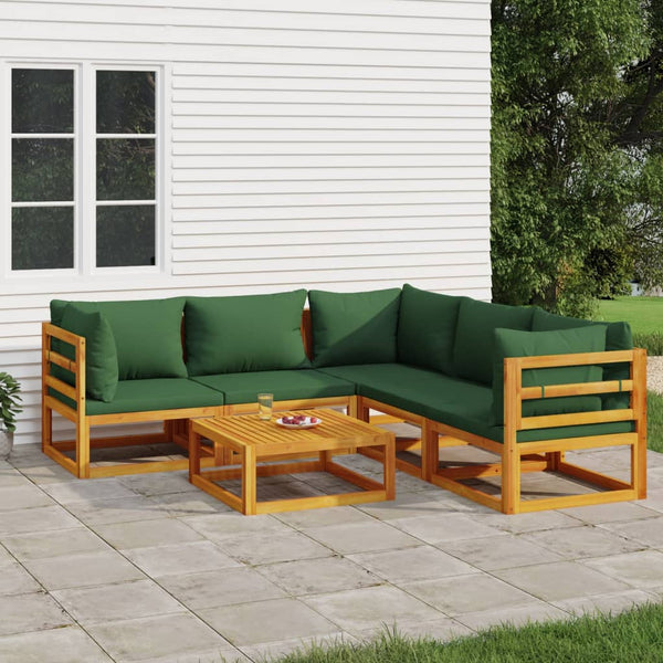  Green Garden Gala: 6-Piece Solid Wood Lounge Ensemble with Cushions