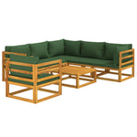 Lush Leaf Lounge: 7-Piece Solid Wood Garden Set with Green Cushions