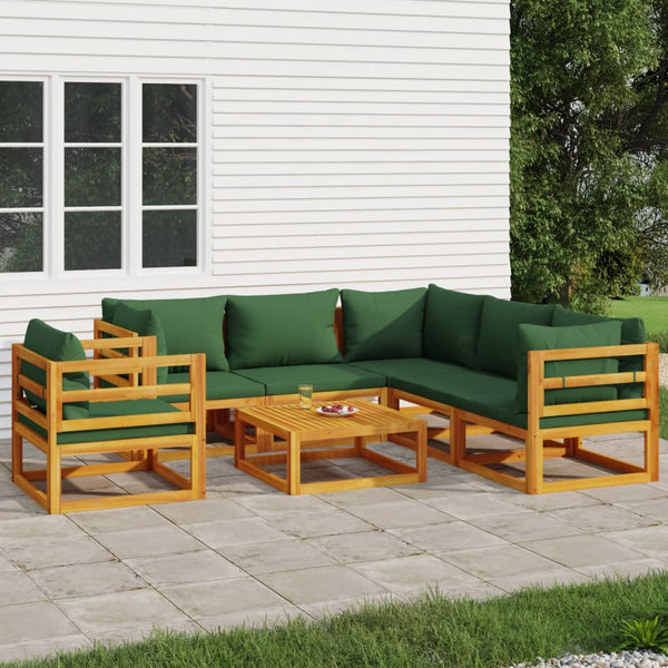  Lush Leaf Lounge: 7-Piece Solid Wood Garden Set with Green Cushions
