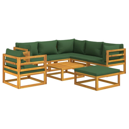 8-Piece Solid Wood Garden Lounge with Green Cushions