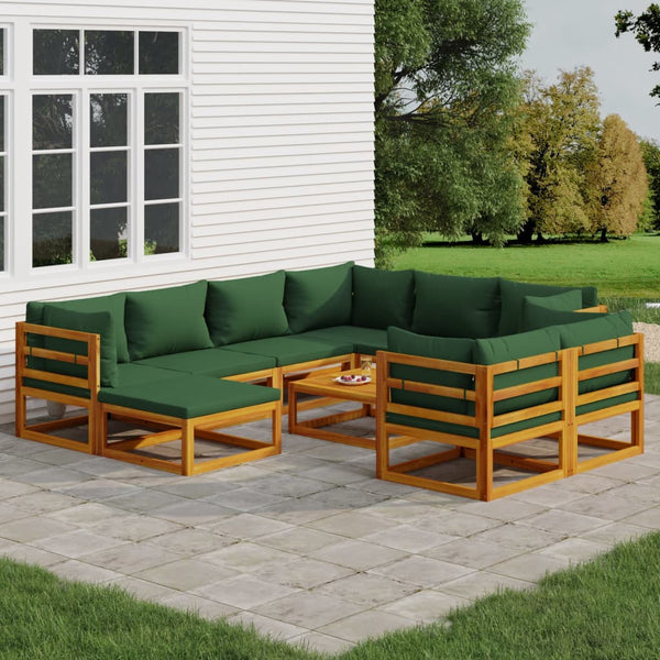  Verdant Venture Decade: 10-Piece Solid Wood Garden Lounge with Green Cushions