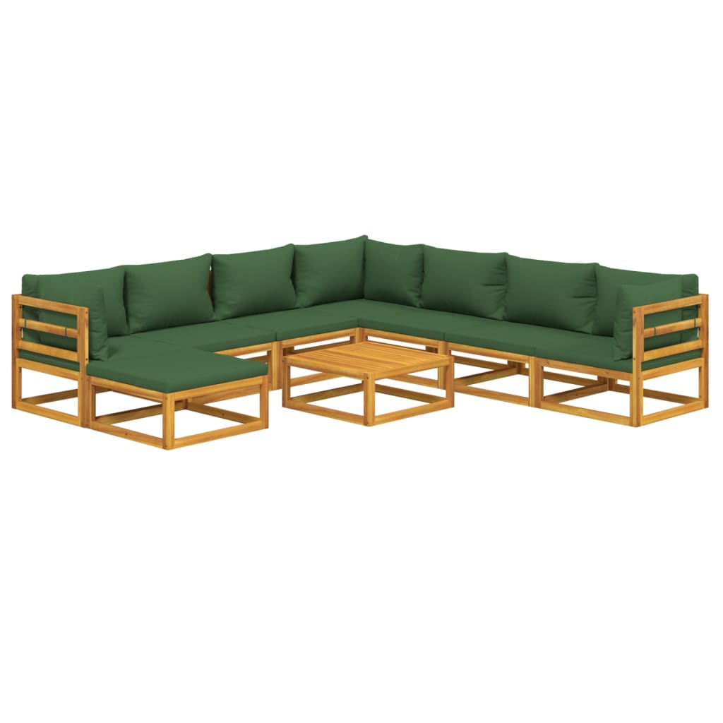9-Piece Solid Wood Garden Lounge with Green Cushions