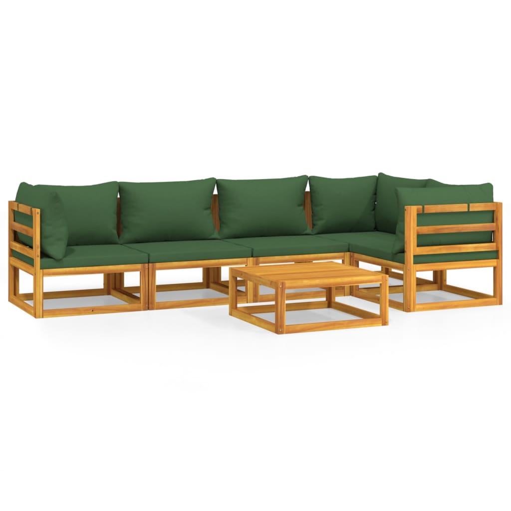 Sylvan Serenity: 6-Piece Solid Wood Garden Lounge with Green Cushions