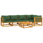 Sylvan Serenity: 6-Piece Solid Wood Garden Lounge with Green Cushions