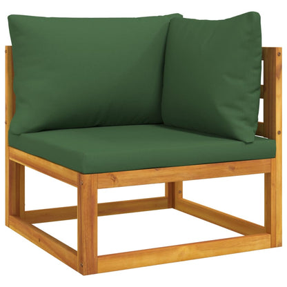 Lush Leaf Lounge Legacy: 7-Piece Solid Wood Garden Set with Green Cushions