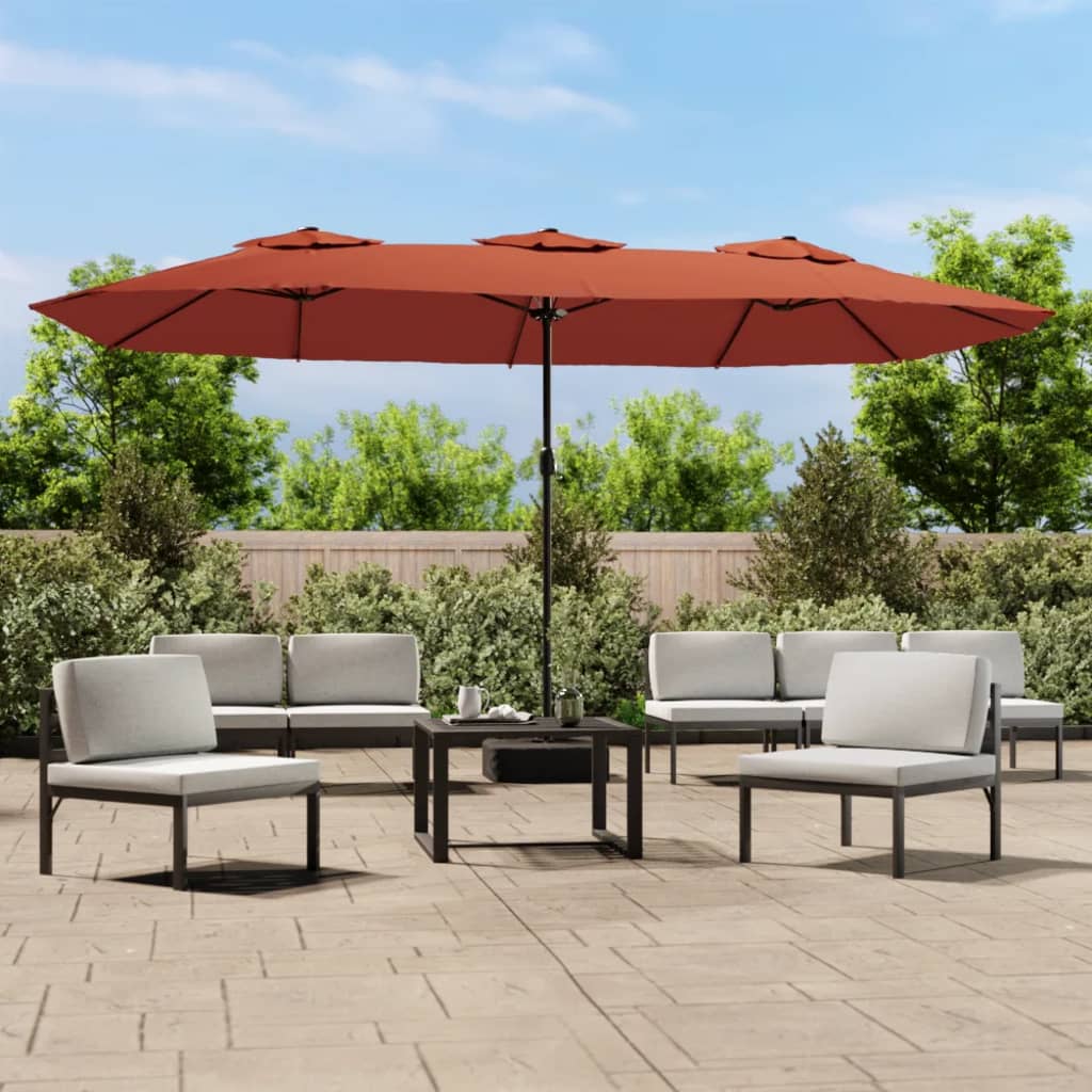 Twin Canopy Elegance Terracotta Double-Head Parasol for Outdoor Comfort