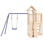 A Solid Wood Pine Playhouse featuring a Climbing Wall and Swing