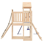 A Solid Wood Pine Playhouse featuring a Climbing Wall and Swing