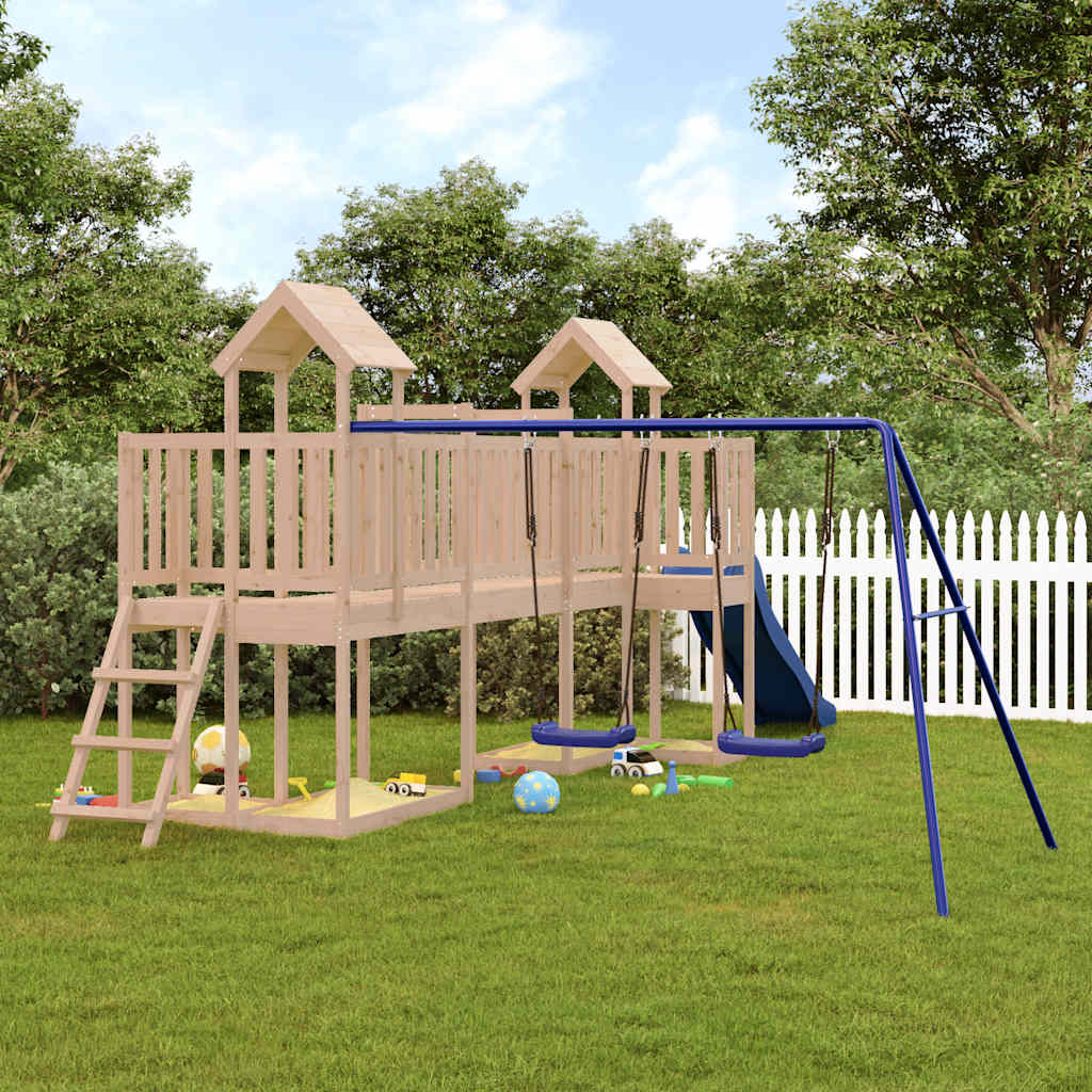 Nature's Retreat: Slide and Swings Playhouse in Solid Wood Pine Bliss