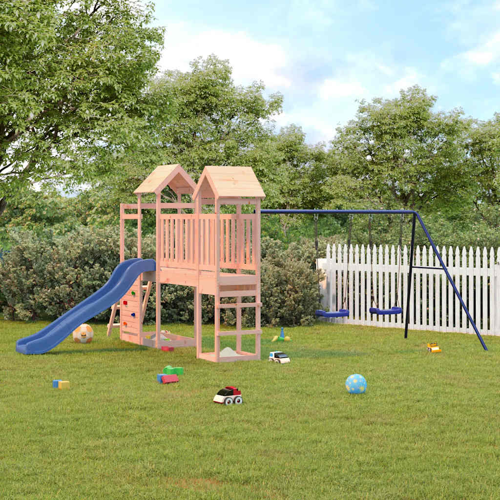 Ultimate Playhouse with Slide, Swings, Rockwall - Crafted from Solid Douglas Wood