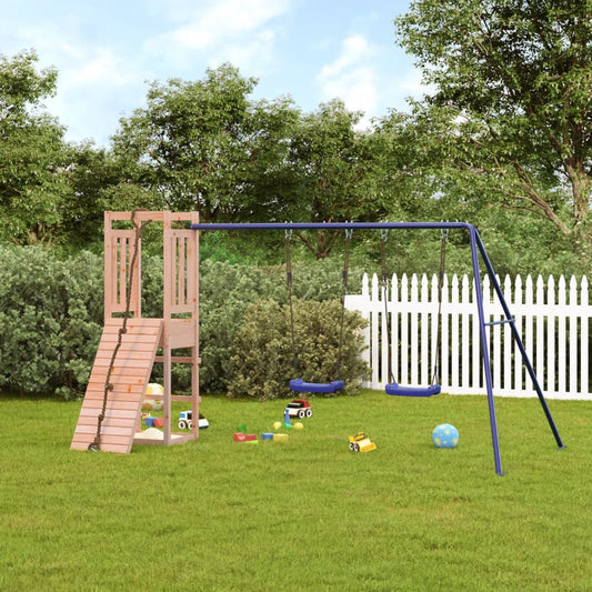 A Playhouse with Climbing Wall, Swings, and Solid Wood Delight