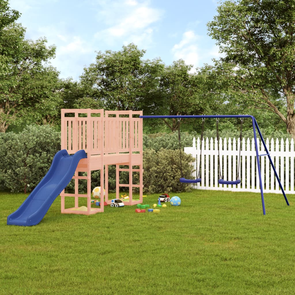 Woodland Adventure: Slide, Swings, and Solid Wood Playhouse