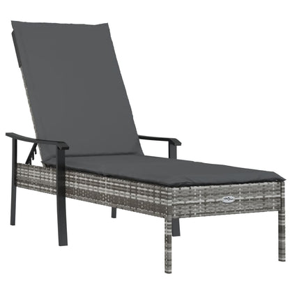 Grey Poly Rattan Sun Lounger with Cushion