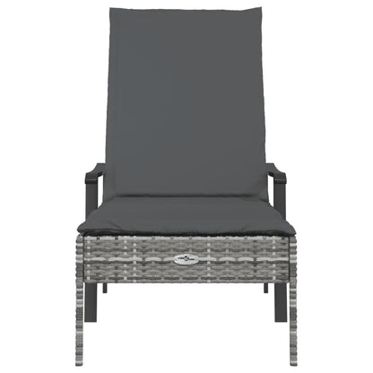 Grey Poly Rattan Sun Lounger with Cushion