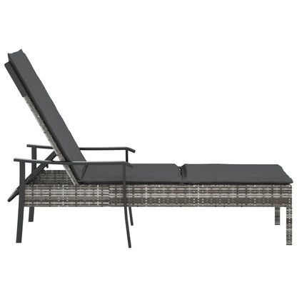 Grey Poly Rattan Sun Lounger with Cushion
